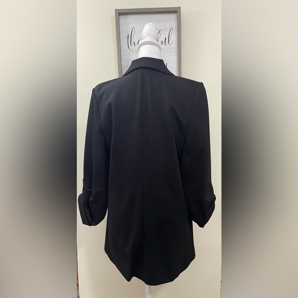 Women's Relaxed Fit Button Front Ponte Blazer with Adjustable Sleeves Black. NWT - Picture 17 of 17